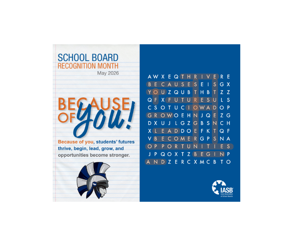 school board recognition month may 2026 because of you because of you students' futures thrive, bein, lead, grow and opportunities become stronger