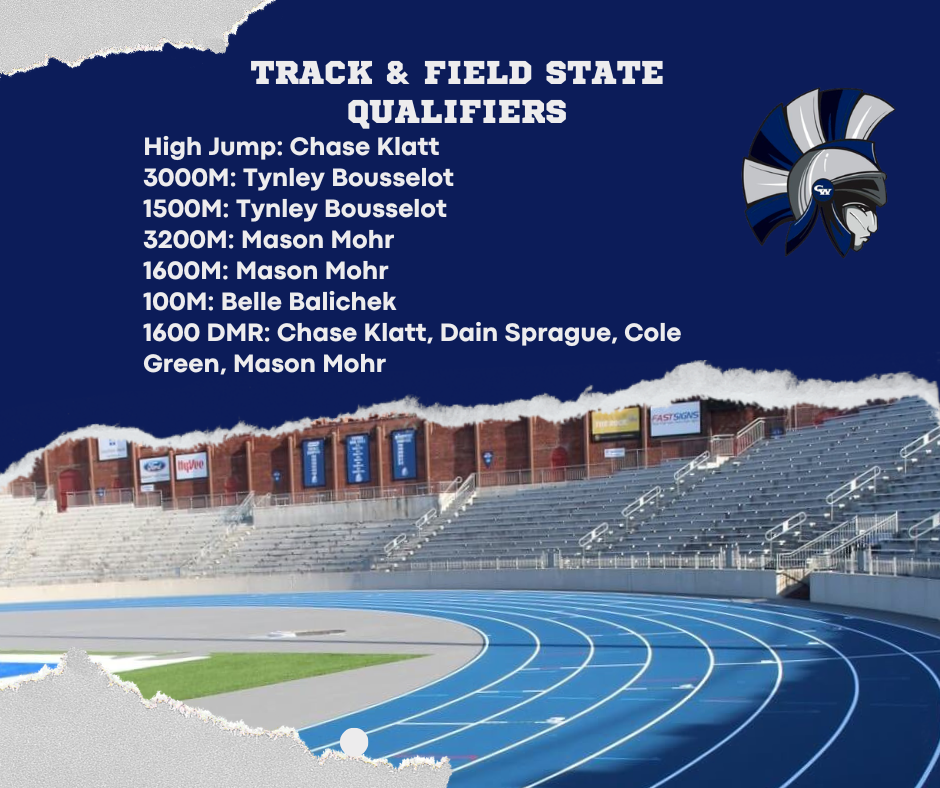 track and field state qualifiers high jump chase klatt 3000m tynley bousselot 1500m tynley bousselot 3200m mason mohr 1600m mason mohr 100m belle balichek 1600dmr chase klatt dain sprague cole green mason mohr