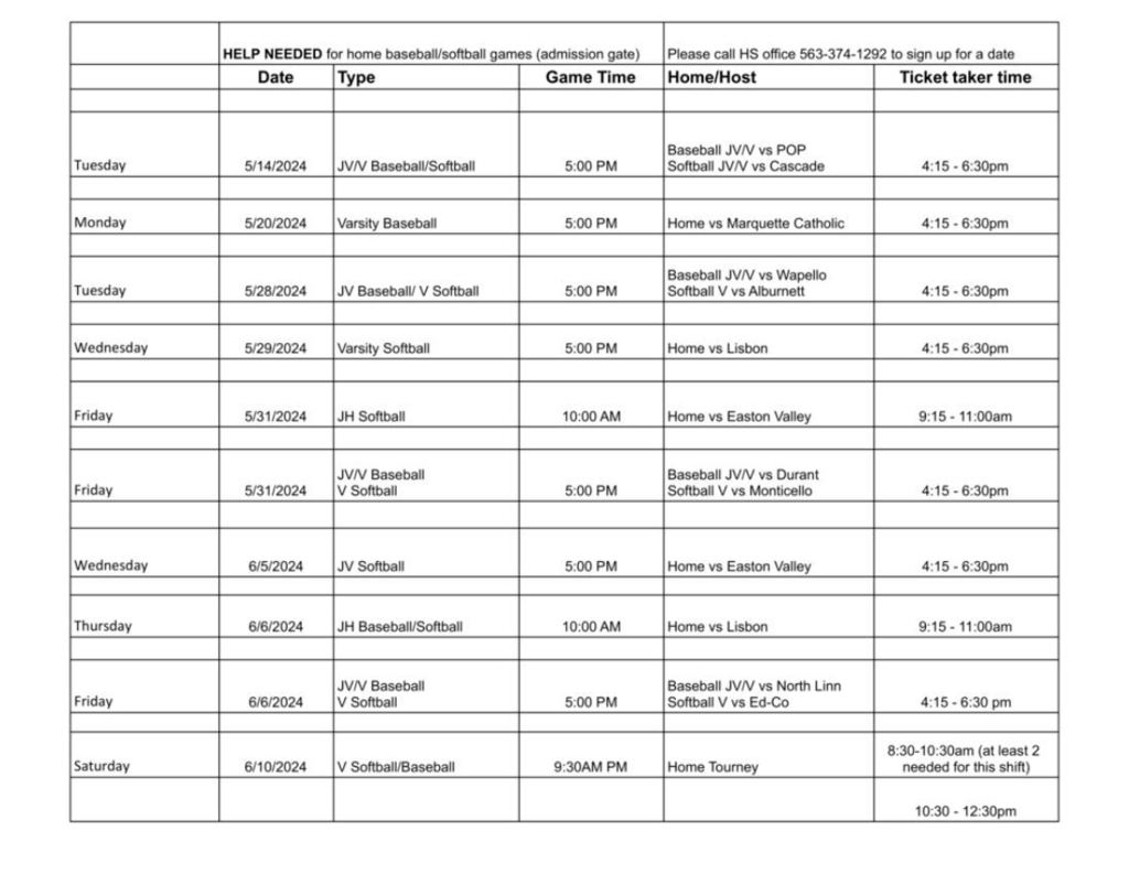 gate ticket taker schedule