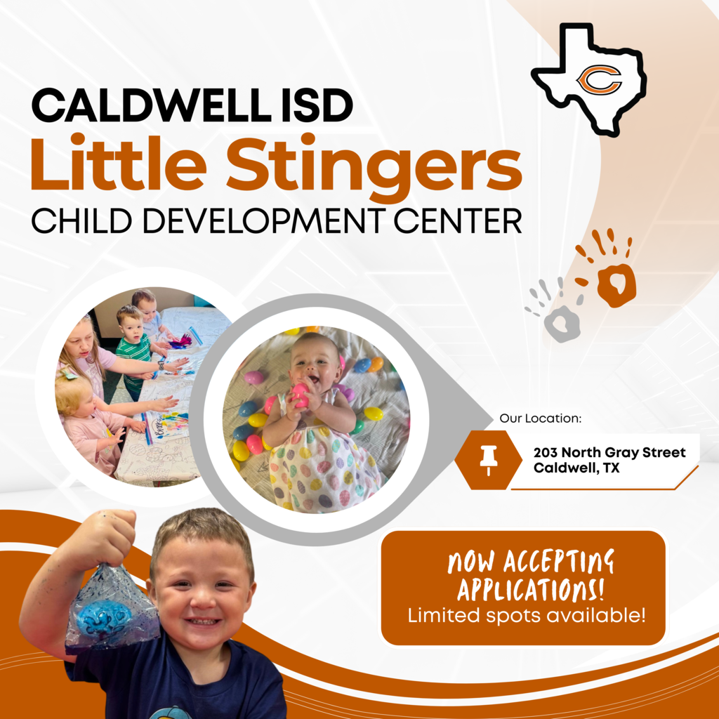 ๐งก Big News from Caldwell ISD! ๐งก Our ๐๐ข๐ญ๐ญ๐ฅ๐ ๐๐ญ๐ข๐ง๐ ๐๐ซ๐ฌ ๐๐ก๐ข๐ฅ๐ ๐๐๐ฏ๐๐ฅ๐จ๐ฉ๐ฆ๐๐ง๐ญ ๐๐๐ง๐ญ๐๐ซ is now open to the public! ๐ Weโre now accepting applications for a ๐ญ๐ช๐ฎ๐ช๐ต๐ฆ๐ฅ ๐ฏ๐ถ๐ฎ๐ฃ๐ฆ๐ณ ๐ฐ๐ง ๐ด๐ฑ๐ฐ๐ต๐ด. If you're looking for a nurturing, engaging environment for your little one, now's the time to apply! ๐ Location: 203 North Gray Street, Caldwell, TX ๐ Learn more and apply here: https://www.caldwellschools.net/page/employee-daycare-little-stingers-child-development-center