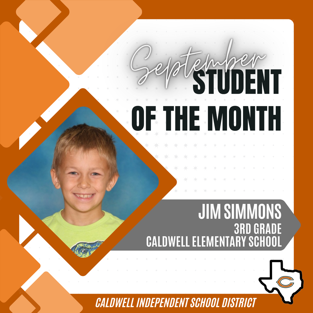๐ข ๐ฃ Announcing one of our SEPTEMBER Students of the Month... ๐๐ถ๐บ ๐ฆ๐ถ๐บ๐บ๐ผ๐ป๐!! ๐ข๐ฃ He was nominated by his Assistant Principal, who says Jim "always has a positive attitude. He works hard and is eager to participate in class. Jim is always willing to assist peers and takes the initiative to help Pre-K students navigate from the bus to the cafeteria." Congratulations Jim, and THANK YOU for representing Caldwell ISD so well! #CaldwellProud #CaldwellISD