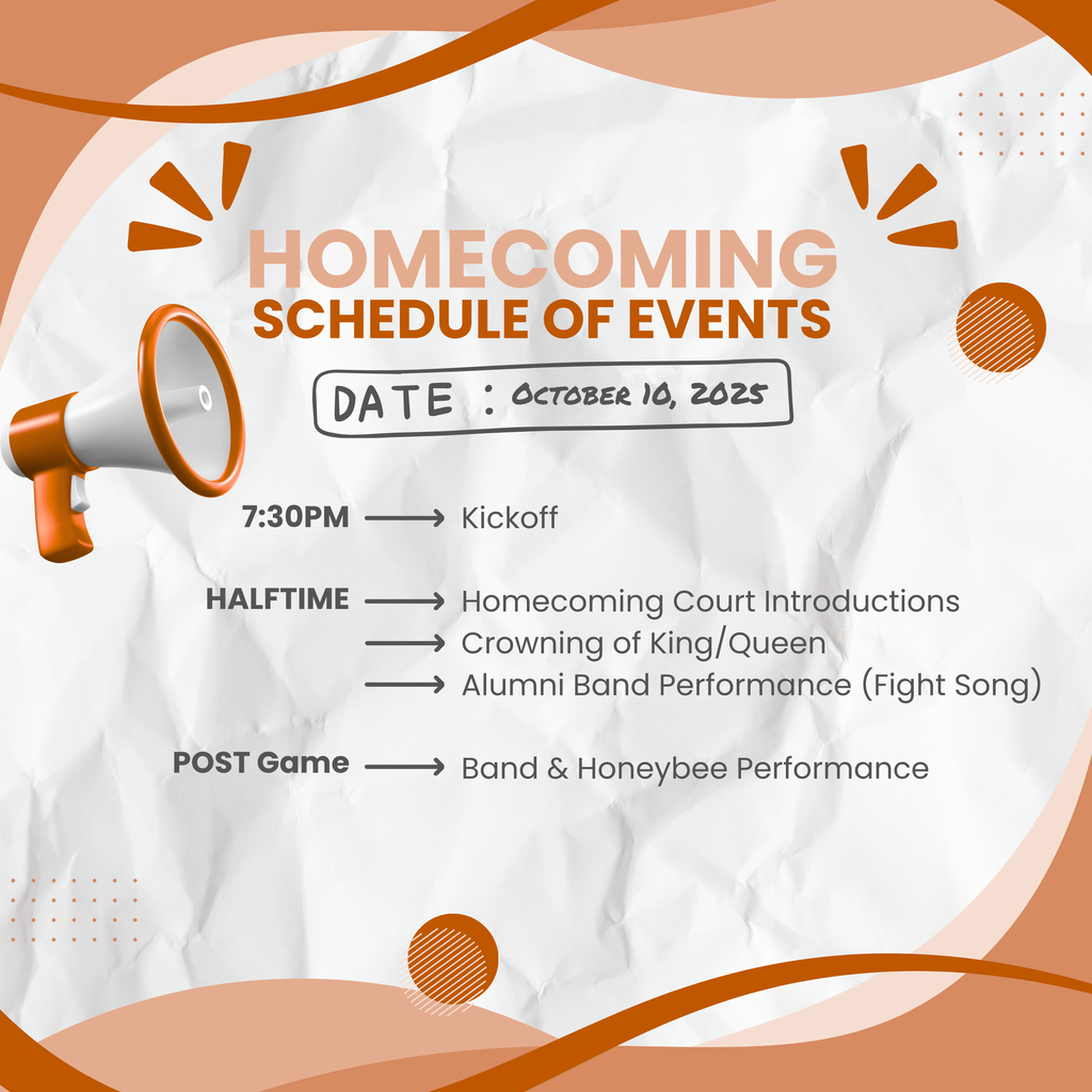 ๐ Itโs Game Day โ Homecoming 2025! ๐งก๐ค Join us tonight as the Hornets take on Giddings for a night full of Homecoming traditions and celebrations! ๐บ At halftime: The Caldwell Band will celebrate its 100th anniversary with a special alumni performance alongside Homecoming Court introductions and the crowning of this yearโs King and Queen. ๐ After the game: Donโt rush off! The Band and Honeybees will perform their full halftime shows following the game. Letโs fill the stands and make it a night to remember โ from kickoff to the final note! #CaldwellProud #CaldwellISD #Homecoming2025