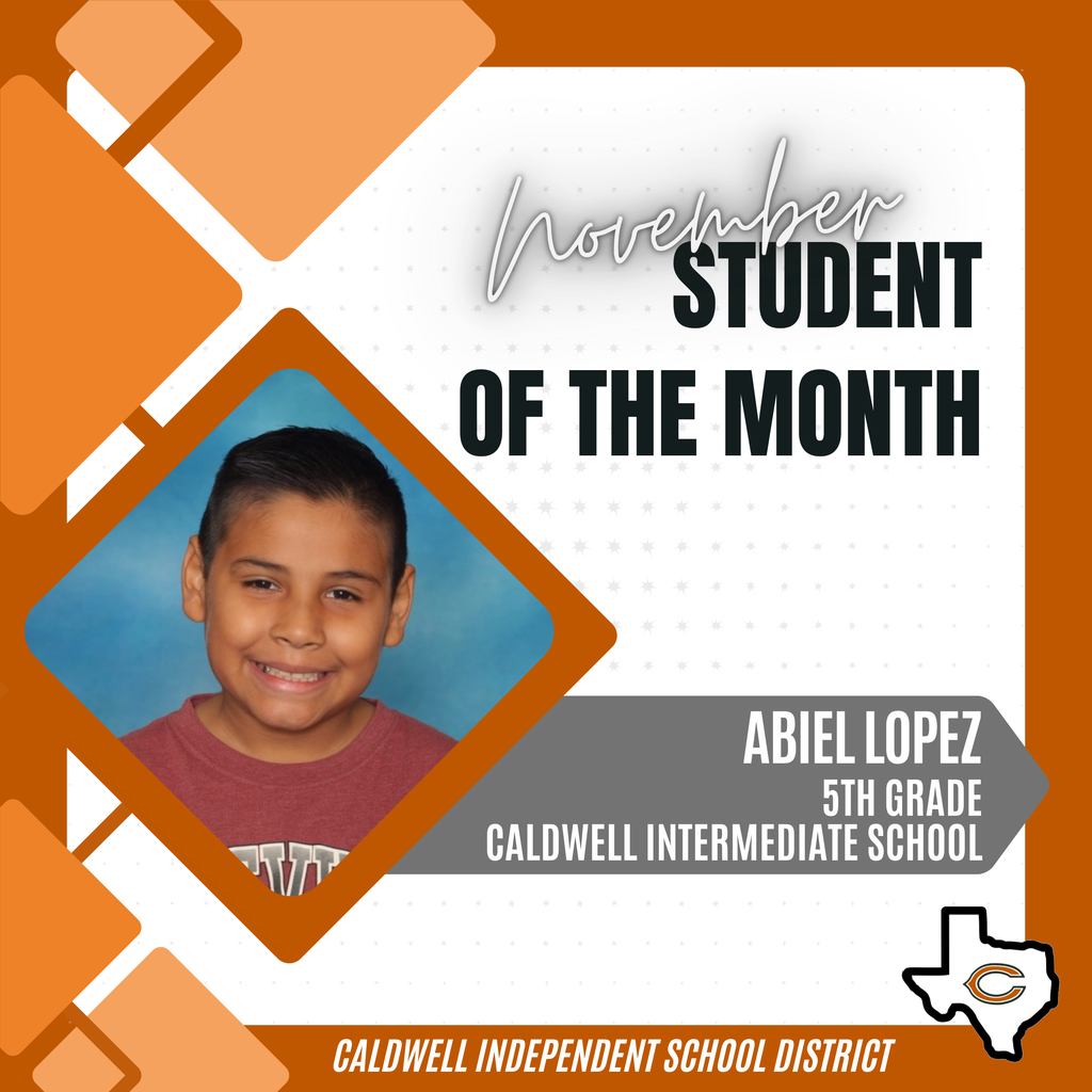 ๐ข ๐ฃ ๐๐ป๐ป๐ผ๐๐ป๐ฐ๐ถ๐ป๐ด ๐ผ๐ป๐ฒ ๐ผ๐ณ ๐ผ๐๐ฟ ๐ก๐ข๐ฉ๐๐ ๐๐๐ฅ ๐ฆ๐๐๐ฑ๐ฒ๐ป๐๐ ๐ผ๐ณ ๐๐ต๐ฒ ๐ ๐ผ๐ป๐๐ต... ๐๐๐๐๐ ๐๐ข๐ฃ๐๐ญ!! ๐ข๐ฃ He was nominated by his Teacher, who says that Abiel "helped two new students on their first day of school by translating directions for them, ensuring they arrived at the correct locations, and assisting them with Chromebooks and other aspects of the classroom. He is kind to everyone and participates in a way that encourages others to do the same. Abiel is a wonderful leader both in our classroom and across the campus." Congratulations, Abiel, and THANK YOU for representing Caldwell ISD so well! #CaldwellProud #CaldwellISD