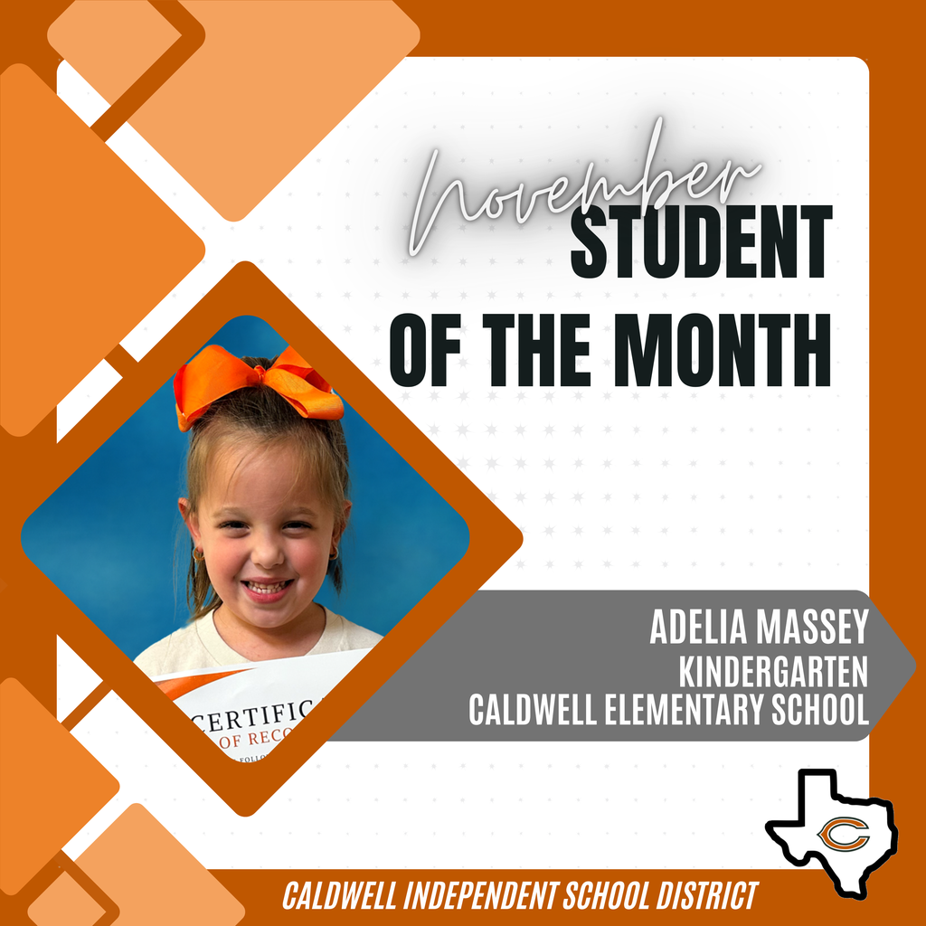 ๐๐ป๐ป๐ผ๐๐ป๐ฐ๐ถ๐ป๐ด ๐ฎ๐ป๐ผ๐๐ต๐ฒ๐ฟ ๐ก๐ผ๐๐ฒ๐บ๐ฏ๐ฒ๐ฟ ๐ฆ๐๐๐ฑ๐ฒ๐ป๐ ๐ผ๐ณ ๐๐ต๐ฒ ๐ ๐ผ๐ป๐๐ต... ๐๐๐๐๐๐ ๐ ๐๐ฆ๐ฆ๐๐ฌ! She was nominated by her teacher who says she is "an exceptional student who consistently demonstrates academic excellence and serves as a positive role model for her peers. She is a true ray of sunshine โ always cheerful, kind, and ready to lend a helping hand. Addy listens attentively, strives to do her best in everything she does, and is a wonderful friend to everyone around her. Her positive attitude and dedication make her a joy to have in class, and I am so proud to be her teacher." Congratulations, Addy, and THANK YOU for being an outstanding student at Caldwell ISD! #CaldwellProud #CaldwellISD