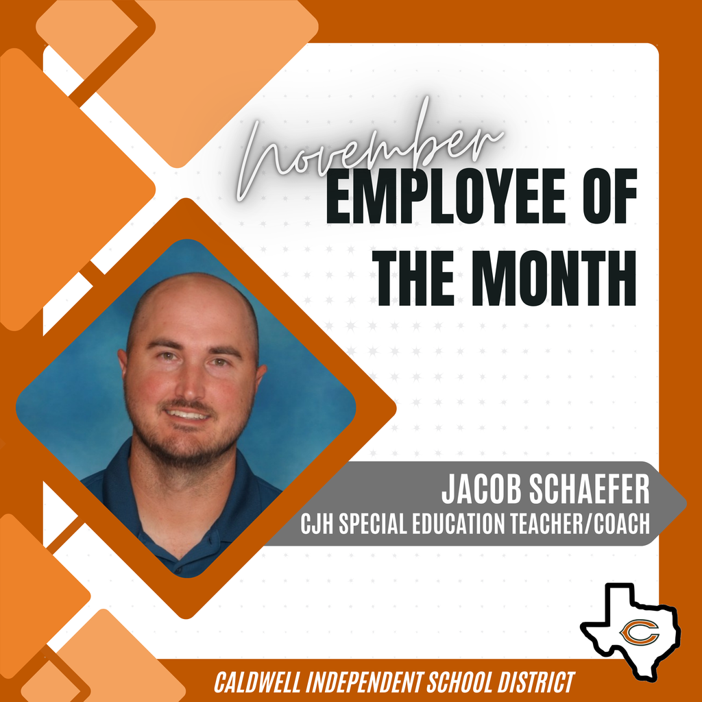 ๐ข๐ฃ ๐๐ป๐ป๐ผ๐๐ป๐ฐ๐ถ๐ป๐ด ๐ผ๐๐ฟ ๐ก๐ข๐ฉ๐๐ ๐๐๐ฅ ๐๐บ๐ฝ๐น๐ผ๐๐ฒ๐ฒ ๐ผ๐ณ ๐๐ต๐ฒ ๐ ๐ผ๐ป๐๐ต... ๐๐๐๐ข๐ ๐ฆ๐๐๐๐๐๐๐ฅ!๐ข๐ฃ He was nominated by a coworker who says Coach Schaefer "wears many hats at Caldwell Junior High, most notably serving as both a Special Education teacher and a coach. He goes above and beyond for his students each day, taking the time to not only teach academic and athletic skills but also to instill important life lessons that reach far beyond the classroom or the court. Coach Schaefer leads by example, modeling perseverance, respect, and a positive attitude in everything he does. Caldwell Junior High is fortunate to have such a caring and hardworking educator supporting our Hornets!" Congratulations, Coach Schaefer, and THANK YOU for choosing Caldwell ISD! #CaldwellProud #CaldwellISD