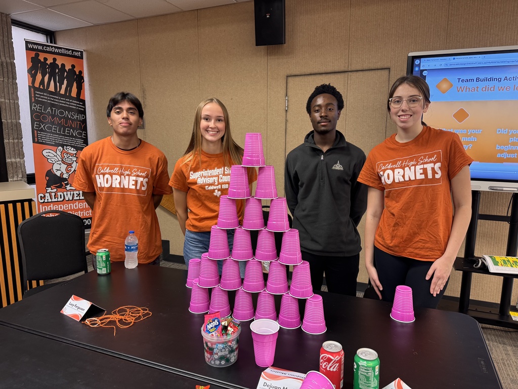 🧡 Superintendent’s Student Advisory Council Meeting! We kicked things off with a fun Cup Tower Icebreaker, then jumped into meaningful conversations about attendance, the district academic calendar, and upcoming student surveys.  Our students always bring thoughtful insight and honest feedback, and we’re grateful for their leadership in helping shape the future of CISD.  #CaldwellProud #CaldwellISD