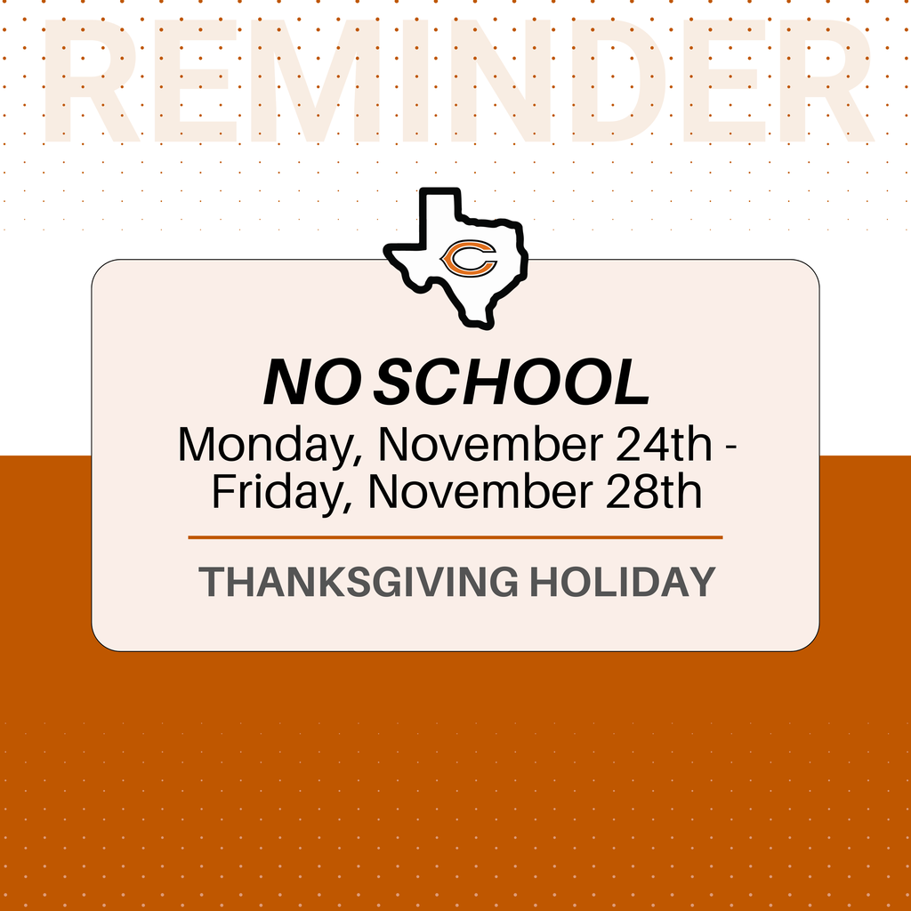 𝐑𝐞𝐦𝐢𝐧𝐝𝐞𝐫! Caldwell ISD will be closed November 24–28 for Thanksgiving Break. We hope everyone enjoys a safe, restful holiday! 🧡 #CaldwellProud #CaldwellISD