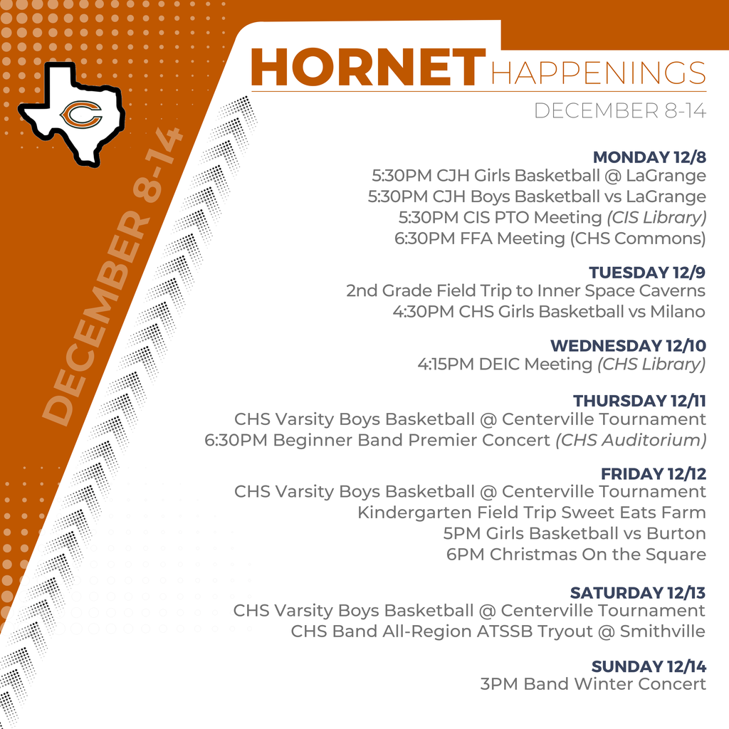 ๐Don't forget to check out the ๐งกHORNET HAPPENINGS๐งก for December 9th-14thโผ ๐
๐๐