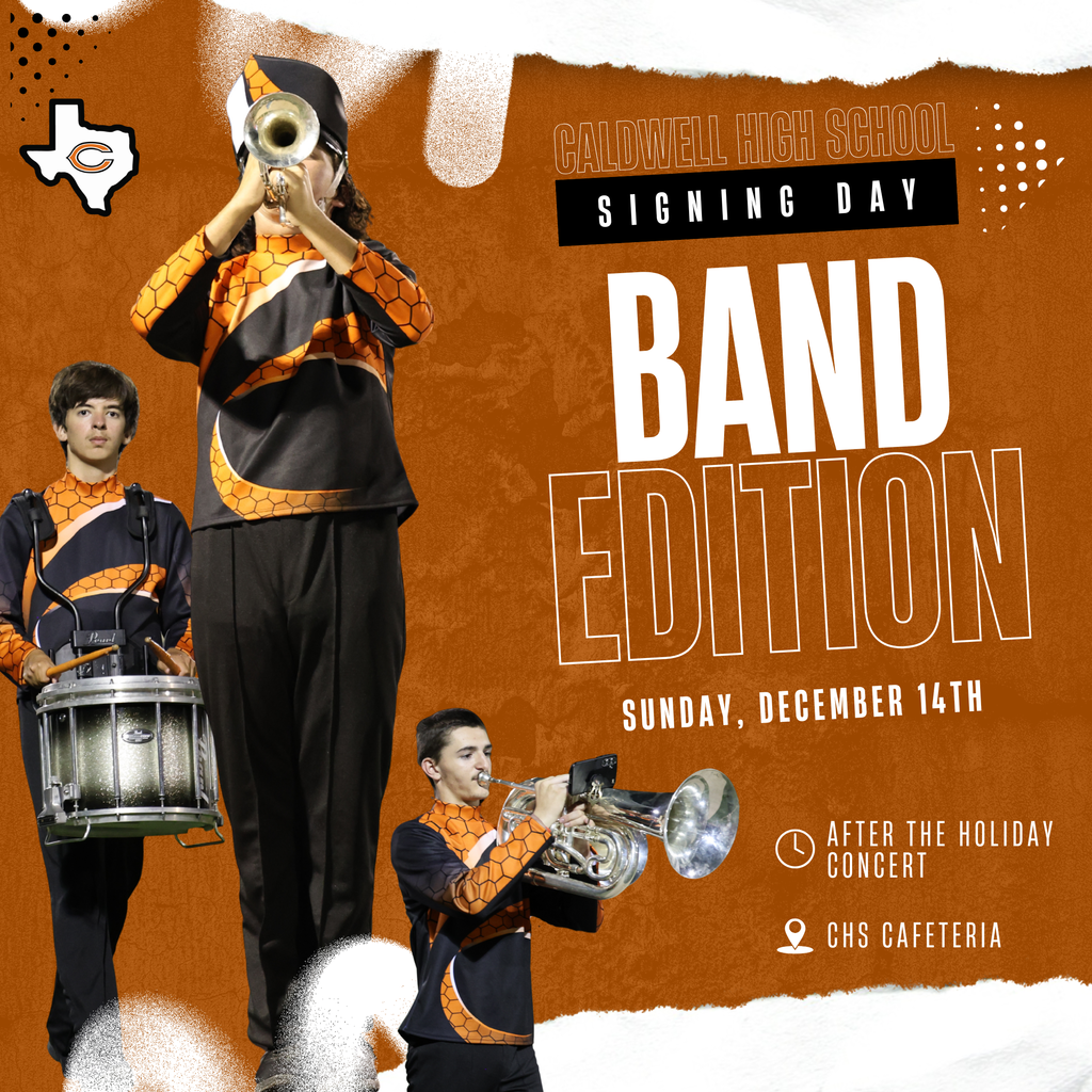 ๐๐โ๐ ๐ฎ๐น๐บ๐ผ๐๐ ๐๐ถ๐บ๐ฒ ๐๐ผ ๐ฐ๐ฒ๐น๐ฒ๐ฏ๐ฟ๐ฎ๐๐ฒ ๐ผ๐๐ฟ ๐ฏ๐ฎ๐ป๐ฑ ๐๐๐๐ฑ๐ฒ๐ป๐๐ ๐ถ๐ป ๐ฎ ๐ฏ๐ถ๐ด ๐๐ฎ๐! ๐บ๐ฅ ๐ฆ๐ถ๐ด๐ป๐ถ๐ป๐ด ๐๐ฎ๐ โ ๐๐ฎ๐ป๐ฑ ๐๐ฑ๐ถ๐๐ถ๐ผ๐ป is happening ๐ฆ๐๐ป๐ฑ๐ฎ๐, ๐๐ฒ๐ฐ๐ฒ๐บ๐ฏ๐ฒ๐ฟ ๐ญ๐ฐ๐๐ต right after the Holiday Concert in the CHS Cafeteria. Come help us cheer on our musicians as they sign and commit to a future in high school band! #CaldwellProud #CaldwellISD