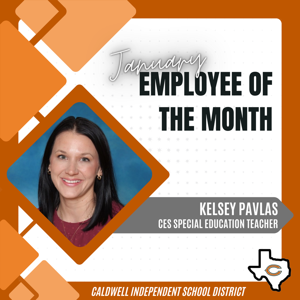 📢 📣 Announcing our 𝗝𝗔𝗡𝗨𝗔𝗥𝗬 Employee of the Month... 𝗠𝗥𝗦. 𝗞𝗘𝗟𝗦𝗘𝗬 𝗣𝗔𝗩𝗟𝗔𝗦! 📢 📣 She was nominated by a coworker who says Mrs. Pavlas "shows incredible dedication, work ethic, and heart for students. She consistently goes above and beyond, pouring an extraordinary amount of time, energy, and care into everything she does. It is clear in every interaction that she truly loves her students and is deeply passionate about her work. What makes her efforts even more impressive is that this is her first year teaching in functional academics, yet you would never know it. Her skill, confidence, and natural ability to connect with students are truly remarkable. She is not only an outstanding educator but also a positive, dependable colleague. Mrs. Pavlas is an amazing teacher and a true asset to our elementary school. Most of all, she has a heart of gold, and our students and staff are better because of her." Congratulations, Mrs. Pavlas, and THANK YOU for choosing Caldwell ISD! #CaldwellProud #CaldwellISD