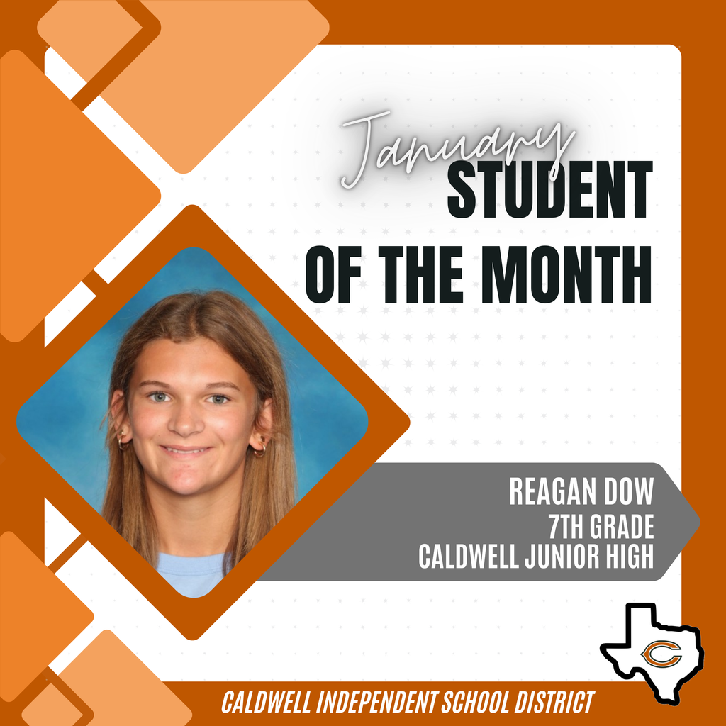 ๐ข ๐ฃ Announcing another one of our ๐๐๐ก๐จ๐๐ฅ๐ฌ Students of the Month... ๐ฅ๐๐๐๐๐ก ๐๐ข๐ช!! ๐ข๐ฃ She was nominated by one of her teachers who says that Reagan "deserves Student of the Month for consistently demonstrating a strong work ethic, positive attitude, and kindness toward classmates and teachers. Reagan actively participates in class, always completes assignments on time, and shows a genuine eagerness to learn. Beyond academics, Regan is respectful, helpful, and a role model for peers, making the classroom a better place for everyone." Congratulations Reagan, and THANK YOU for representing Caldwell ISD so well! #CaldwellProud #CaldwellISD