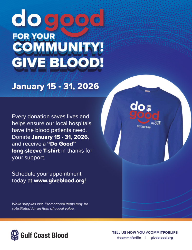 ๐ฉธ ๐๐จ๐ฅ๐ฅ ๐๐ฉ ๐๐จ๐ฎ๐ซ ๐๐ฅ๐๐๐ฏ๐ ๐๐จ๐ซ ๐ ๐๐จ๐จ๐ ๐๐๐ฎ๐ฌ๐ ๐ฉธ ๐๐ฎ๐น๐ฑ๐๐ฒ๐น๐น ๐๐ถ๐ด๐ต ๐ฆ๐ฐ๐ต๐ผ๐ผ๐น, sponsored by ๐๐๐ฆ ๐ฆ๐๐๐ฑ๐ฒ๐ป๐ ๐๐ผ๐๐ป๐ฐ๐ถ๐น, is hosting a blood drive in partnership with Gulf Coast Blood Center on ๐ง๐๐ฒ๐๐ฑ๐ฎ๐, ๐๐ฎ๐ป๐๐ฎ๐ฟ๐ ๐ฎ๐ฌ, ๐ณ๐ฟ๐ผ๐บ ๐ต:๐ฌ๐ฌ ๐ฎ.๐บ. โ ๐ฏ:๐ฌ๐ฌ ๐ฝ.๐บ. on the donor coach. Donors will receive a ๐ณ๐ฟ๐ฒ๐ฒ ๐น๐ผ๐ป๐ด-๐๐น๐ฒ๐ฒ๐๐ฒ โ๐๐ผ ๐๐ผ๐ผ๐ฑโ ๐ง-๐๐ต๐ถ๐ฟ๐ and optional A1c testing while supplies last. Appointments are preferred, but walk-ins are welcome! ๐ Scan the QR code or visit ๐ด๐ถ๐๐ฒ๐ฏ๐น๐ผ๐ผ๐ฑ.๐ผ๐ฟ๐ด to schedule your appointment. Every donation helps save lives right here in our community. #CaldwellProud #CaldwellISD #CHSStudentCouncil