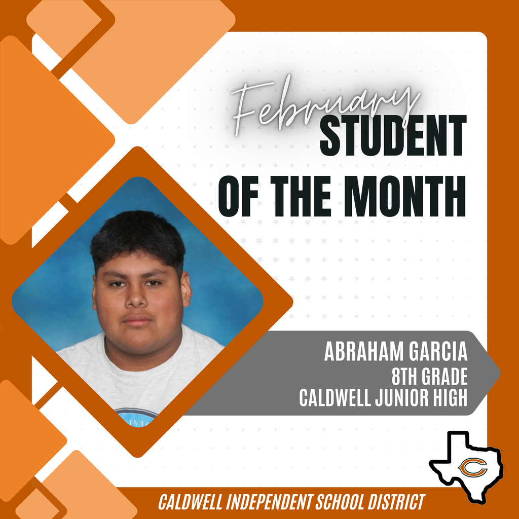 ๐ข ๐ฃ Announcing one of our FEBRUARY Students of the Month... ๐๐๐ฅ๐๐๐๐ ๐๐๐ฅ๐๐๐!! ๐ข๐ฃ He was nominated by one of his teachers who says that Abraham helped coach and critique a classmate who was practicing for an LDE FFA event. He was very willing to listen to her deliver her speech, give suggestions, guidance, and support each day while she practiced. He offered suggestions on how she could improve in her delivery while maintaining professionalism. Congratulations Abraham, and THANK YOU for representing Caldwell ISD so well! #CaldwellProud #CaldwellISD