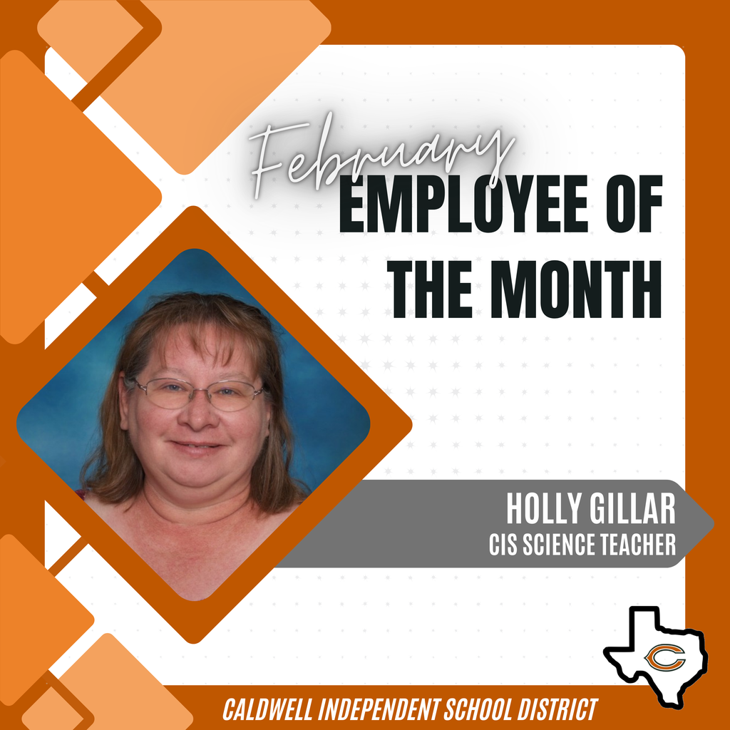 ๐ข ๐ฃ Announcing our FEBRUARY Employee of the Month... ๐๐ข๐๐๐ฌ ๐๐๐๐๐๐ฅ! ๐ข ๐ฃ A coworker nominated her, saying Ms. Gillar "works hard toward improving the learning of our students so that they can fully experience Science in an engaging and safe environment. She leads our 5th Grade GT students in exploration and experiments that have real-world applications, organizes CIS UIL events to the benefit of our competitive students at the CIS campus, sponsors the chess club yearly, and interacts regularly with the community as a volunteer at the local library, where she helps plan and organize public library events throughout the year. Ms. Gillar works very hard to improve the educational environment, education, and community environment of Caldwell citizens!" Congratulations, Ms. Gillar, and THANK YOU for choosing Caldwell ISD! #CaldwellProud #CaldwellISD