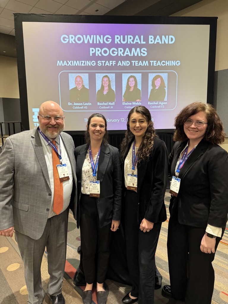 𝗛𝗼𝗿𝗻𝗲𝘁𝘀 𝗠𝗮𝗸𝗶𝗻𝗴 𝗡𝗼𝗶𝘀𝗲 𝗮𝘁 𝗧𝗠𝗘𝗔! 🎶✨  Our Caldwell ISD band staff presented at the Texas Music Educators Association (TMEA) Convention yesterday, showcasing the incredible work happening in our music program. Adding to the moment, School Board President 𝗪𝗶𝗹𝗹𝗶𝗮𝗺 𝗙𝗼𝘀𝘁𝗲𝗿 — and former longtime band director — helped kick off the session with an introduction.  What a powerful example of leadership, legacy, and Hornet pride! #CaldwellProud #CaldwellISD