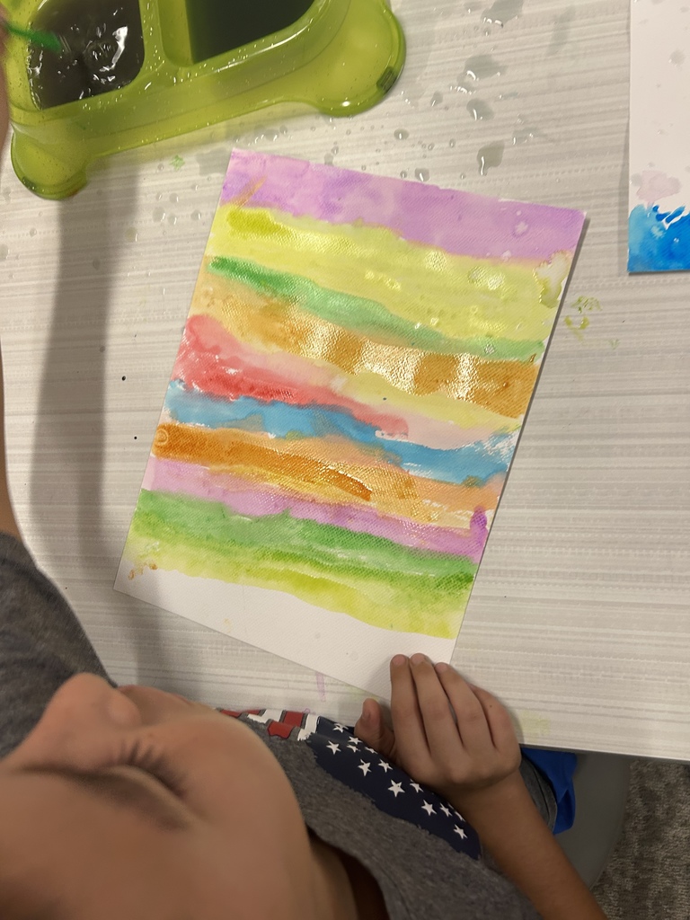 The Texas sky is the limit for these kindergarten artists! 🌅  Students are using watercolors to paint beautiful Texas sunsets before adding their cactus silhouette.  #CaldwellProud #CaldwellISD