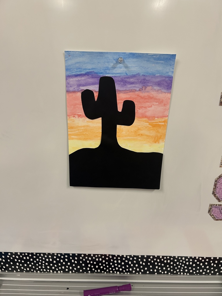 The Texas sky is the limit for these kindergarten artists! 🌅  Students are using watercolors to paint beautiful Texas sunsets before adding their cactus silhouette.  #CaldwellProud #CaldwellISD
