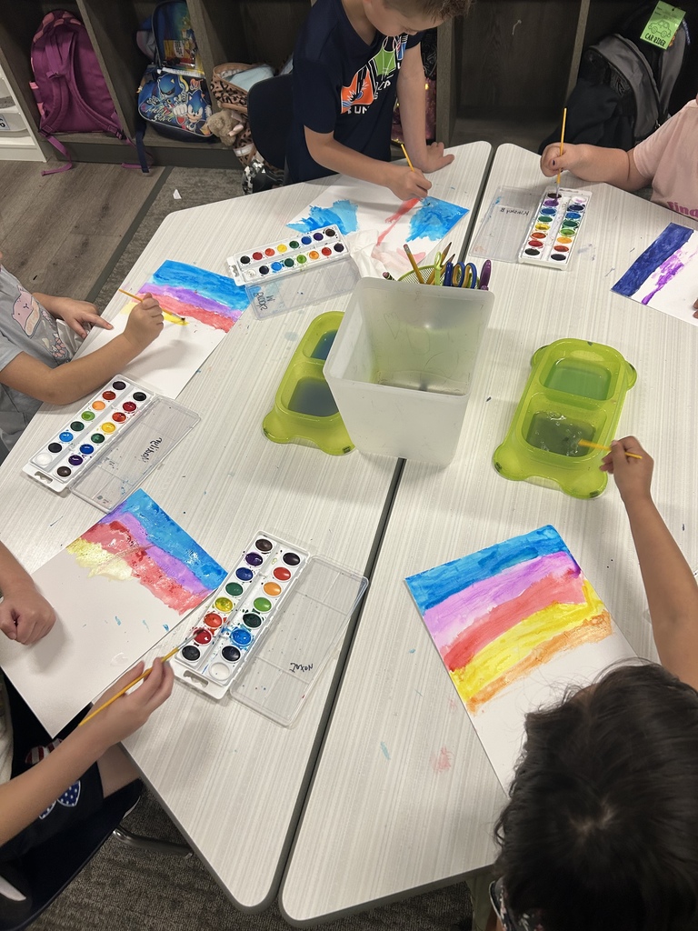 The Texas sky is the limit for these kindergarten artists! 🌅  Students are using watercolors to paint beautiful Texas sunsets before adding their cactus silhouette.  #CaldwellProud #CaldwellISD