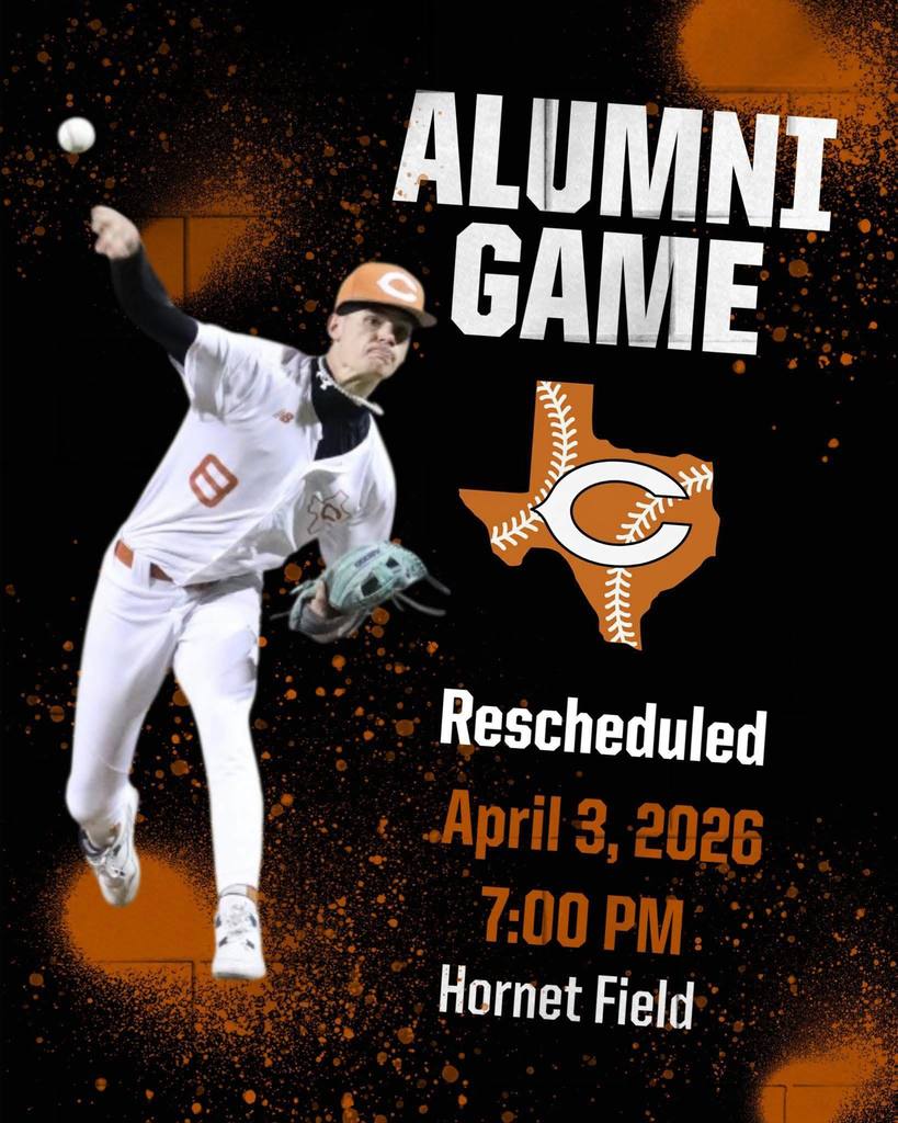 ⚾ 𝗠𝗮𝗿𝗸 𝗬𝗼𝘂𝗿 𝗖𝗮𝗹𝗲𝗻𝗱𝗮𝗿𝘀!  The 𝗛𝗼𝗿𝗻𝗲𝘁 𝗔𝗹𝘂𝗺𝗻𝗶 𝗕𝗮𝘀𝗲𝗯𝗮𝗹𝗹 𝗚𝗮𝗺𝗲 has been rescheduled for 𝗔𝗽𝗿𝗶𝗹 𝟯 at 𝟳:𝟬𝟬 𝗣𝗠 at 𝗛𝗼𝗿𝗻𝗲𝘁 𝗙𝗶𝗲𝗹𝗱.  We can’t wait to welcome our Hornet alumni back to the field! #CaldwellProud #CaldwellISD
