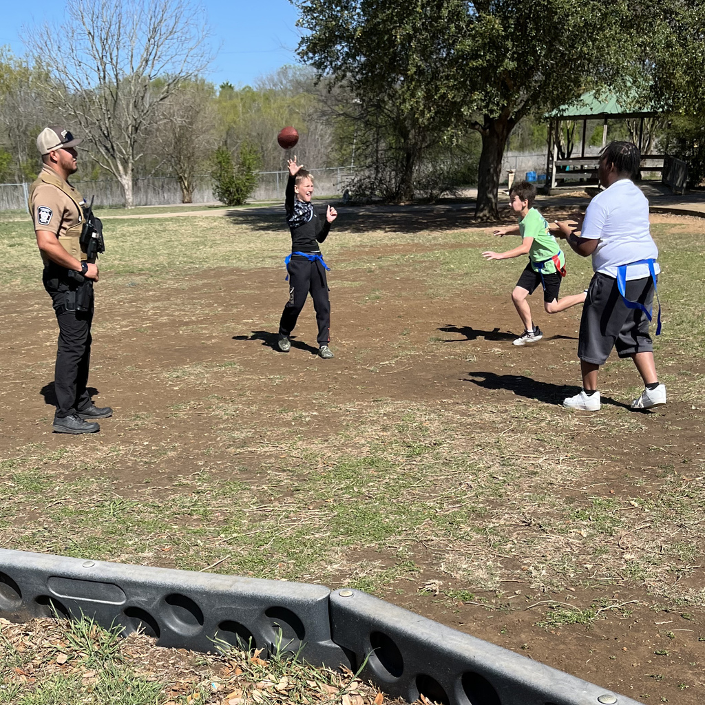 More than just keeping our campuses safe—building connections that matter. 🧡  Officer Guerrero joined 5th grade recess for a game of flag football today, and it was definitely a highlight! #CaldwellProud #CaldwellISD