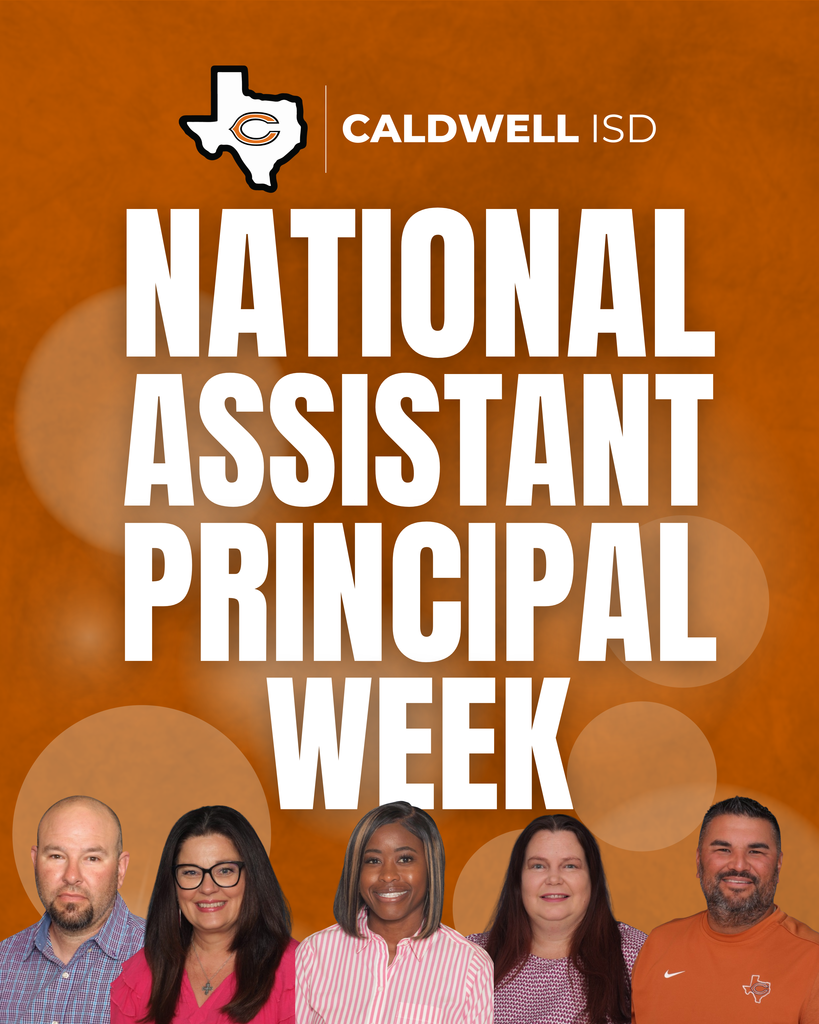 Happy 𝐍𝐚𝐭𝐢𝐨𝐧𝐚𝐥 𝐀𝐬𝐬𝐢𝐬𝐭𝐚𝐧𝐭 𝐏𝐫𝐢𝐧𝐜𝐢𝐩𝐚𝐥 𝐖𝐞𝐞𝐤 to these incredible leaders who help keep our campuses running strong every single day!  Thank you to: D’Andra Johnson – Caldwell Elementary April Drew – Caldwell Intermediate School Kirby Macik – Caldwell Junior High Cody Satterfield & Marcus Escalante – Caldwell High School  We appreciate all you do for our students, staff, and families! #CaldwellProud #CaldwellISD