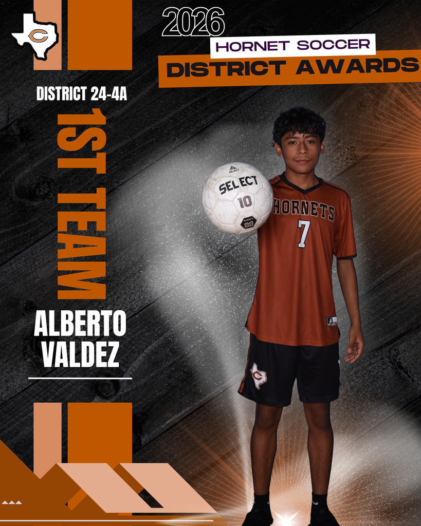 🏆 𝗛𝗼𝗿𝗻𝗲𝘁 𝗦𝗼𝗰𝗰𝗲𝗿 𝗗𝗶𝘀𝘁𝗿𝗶𝗰𝘁 𝗛𝗼𝗻𝗼𝗿𝘀 🏆 Congratulations to these Hornets on earning District 24-4A recognition this season! Your hard work, dedication, and commitment on the field did not go unnoticed.  ⚽ Honorable Mention: Eduardo Calderon, Blake Taylor, Oscar Aldaba  ⚽ 2nd Team All-District: Jonathon Serna, Caleb Rackel  ⚽ 1st Team All-District: Reymon Leyva, Alberto Valdez  👏 And a special shoutout to 𝗖𝗼𝗮𝗰𝗵 𝗧.𝗝. 𝗪𝗼𝗹𝘀𝗸𝗶 on being named 𝗗𝗶𝘀𝘁𝗿𝗶𝗰𝘁 𝗔𝘀𝘀𝗶𝘀𝘁𝗮𝗻𝘁 𝗖𝗼𝗮𝗰𝗵 𝗼𝗳 𝘁𝗵𝗲 𝗬𝗲𝗮𝗿!  We are proud of each of you for representing Caldwell ISD the right way! #CaldwellProud #CaldwellISD