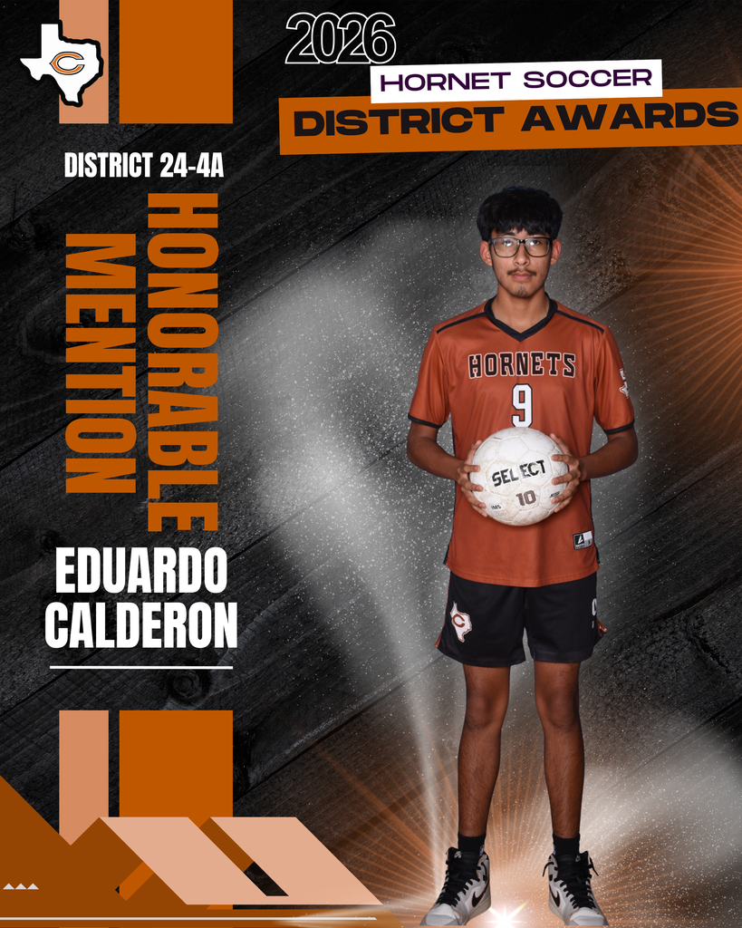 🏆 𝗛𝗼𝗿𝗻𝗲𝘁 𝗦𝗼𝗰𝗰𝗲𝗿 𝗗𝗶𝘀𝘁𝗿𝗶𝗰𝘁 𝗛𝗼𝗻𝗼𝗿𝘀 🏆 Congratulations to these Hornets on earning District 24-4A recognition this season! Your hard work, dedication, and commitment on the field did not go unnoticed.  ⚽ Honorable Mention: Eduardo Calderon, Blake Taylor, Oscar Aldaba  ⚽ 2nd Team All-District: Jonathon Serna, Caleb Rackel  ⚽ 1st Team All-District: Reymon Leyva, Alberto Valdez  👏 And a special shoutout to 𝗖𝗼𝗮𝗰𝗵 𝗧.𝗝. 𝗪𝗼𝗹𝘀𝗸𝗶 on being named 𝗗𝗶𝘀𝘁𝗿𝗶𝗰𝘁 𝗔𝘀𝘀𝗶𝘀𝘁𝗮𝗻𝘁 𝗖𝗼𝗮𝗰𝗵 𝗼𝗳 𝘁𝗵𝗲 𝗬𝗲𝗮𝗿!  We are proud of each of you for representing Caldwell ISD the right way! #CaldwellProud #CaldwellISD