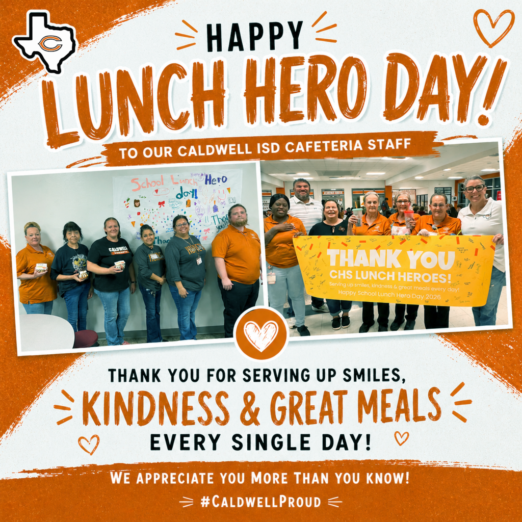 Today we celebrate our incredible 𝐂𝐚𝐥𝐝𝐰𝐞𝐥𝐥 𝐈𝐒𝐃 𝐋𝐮𝐧𝐜𝐡 𝐇𝐞𝐫𝐨𝐞𝐬! 🧡  From early mornings to the last lunch line, our cafeteria staff serve up more than just meals—they serve kindness, smiles, and care to our students every single day.  While not every campus is pictured, we are grateful for each and every one of our Lunch Heroes across the district. Thank you for all you do! #CaldwellProud #CaldwellISD