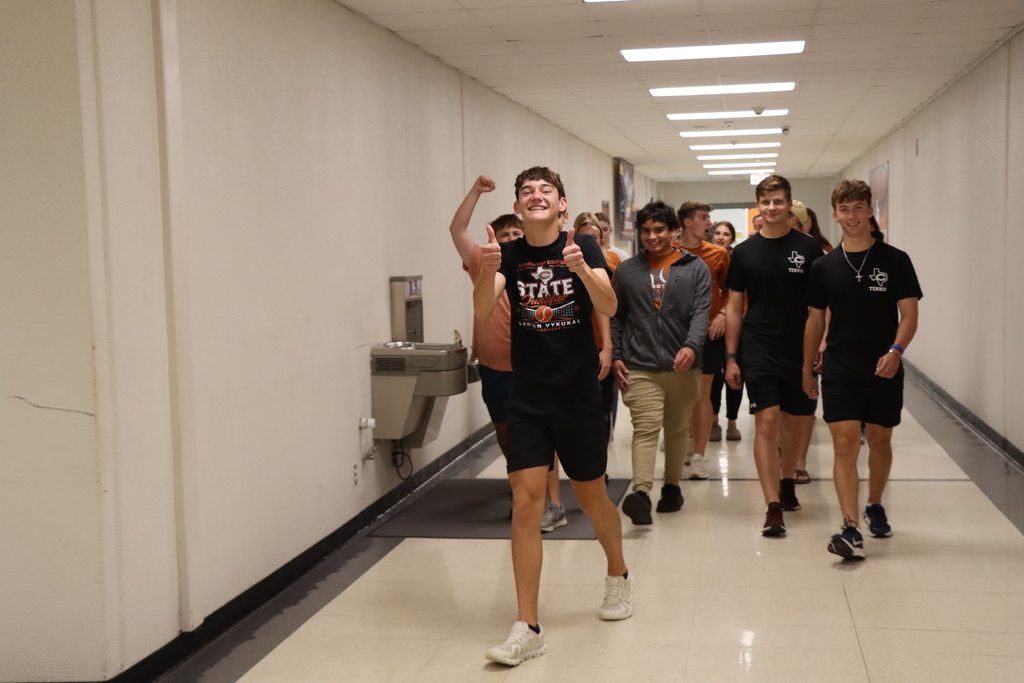 Good luck to sophomore Landon Vykukal as he competes today at the UIL State Tennis Tournament! 🎾👏  Yesterday, the CHS campus gave Landon a special send-off filled with support from the band, cheerleaders, tennis team, family, and friends as he headed to compete on the biggest stage in Texas high school tennis.  We are proud of the hard work and dedication that brought him to this moment and can’t wait to cheer him on today. Good luck, Landon! Bring home some hardware! 🧡🖤  #CaldwellProud #CaldwellISD