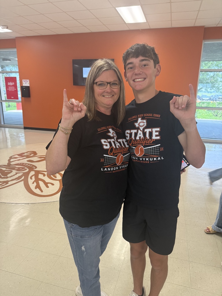 Good luck to sophomore Landon Vykukal as he competes today at the UIL State Tennis Tournament! ๐พ๐ Yesterday, the CHS campus gave Landon a special send-off filled with support from the band, cheerleaders, tennis team, family, and friends as he headed to compete on the biggest stage in Texas high school tennis. We are proud of the hard work and dedication that brought him to this moment and canโt wait to cheer him on today. Good luck, Landon! Bring home some hardware! ๐งก๐ค #CaldwellProud #CaldwellISD