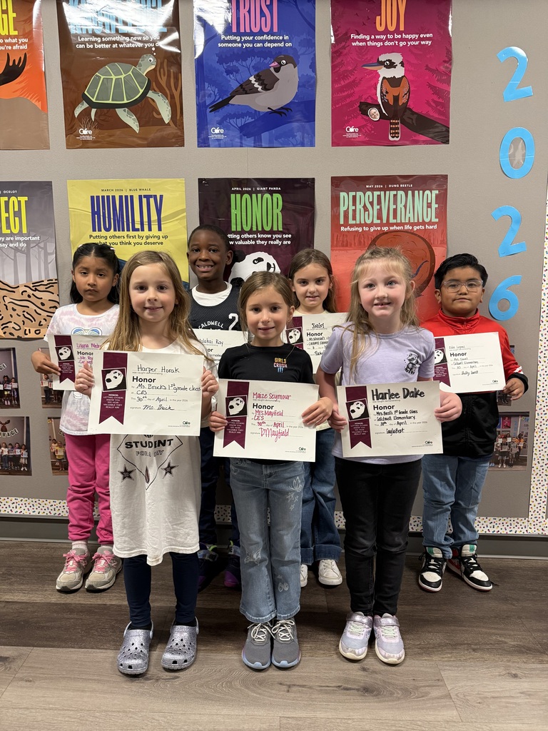 Caldwell Elementary students continue to shine through our Character Word of the Month program! 🧡  This month, we are proud to recognize students who demonstrated the character trait of HONOR by showing others how valuable they truly are through their words and actions. Congratulations to these outstanding young Hornets for leading by example each day! #CaldwellProud #CaldwellISD