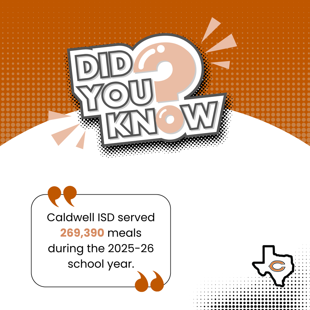 🤔 𝑫𝒊𝒅 𝒀𝒐𝒖 𝑲𝒏𝒐𝒘?  During the 2025-2026 school year, Caldwell ISD Child Nutrition served an incredible 𝟮𝟲𝟵,𝟯𝟵𝟬 𝗺𝗲𝗮𝗹𝘀 to students and staff!  ➡️  85,809 student breakfasts ➡️  178,787 student lunches ➡️  869 adult breakfasts ➡️  3,925 adult lunches  Every meal represents an opportunity to fuel learning, support student success, and ensure our Hornets are ready to thrive each day. A huge thank you to our Child Nutrition team for keeping our students well-fed all year long! 🧡 #CaldwellProud #CaldwellISD