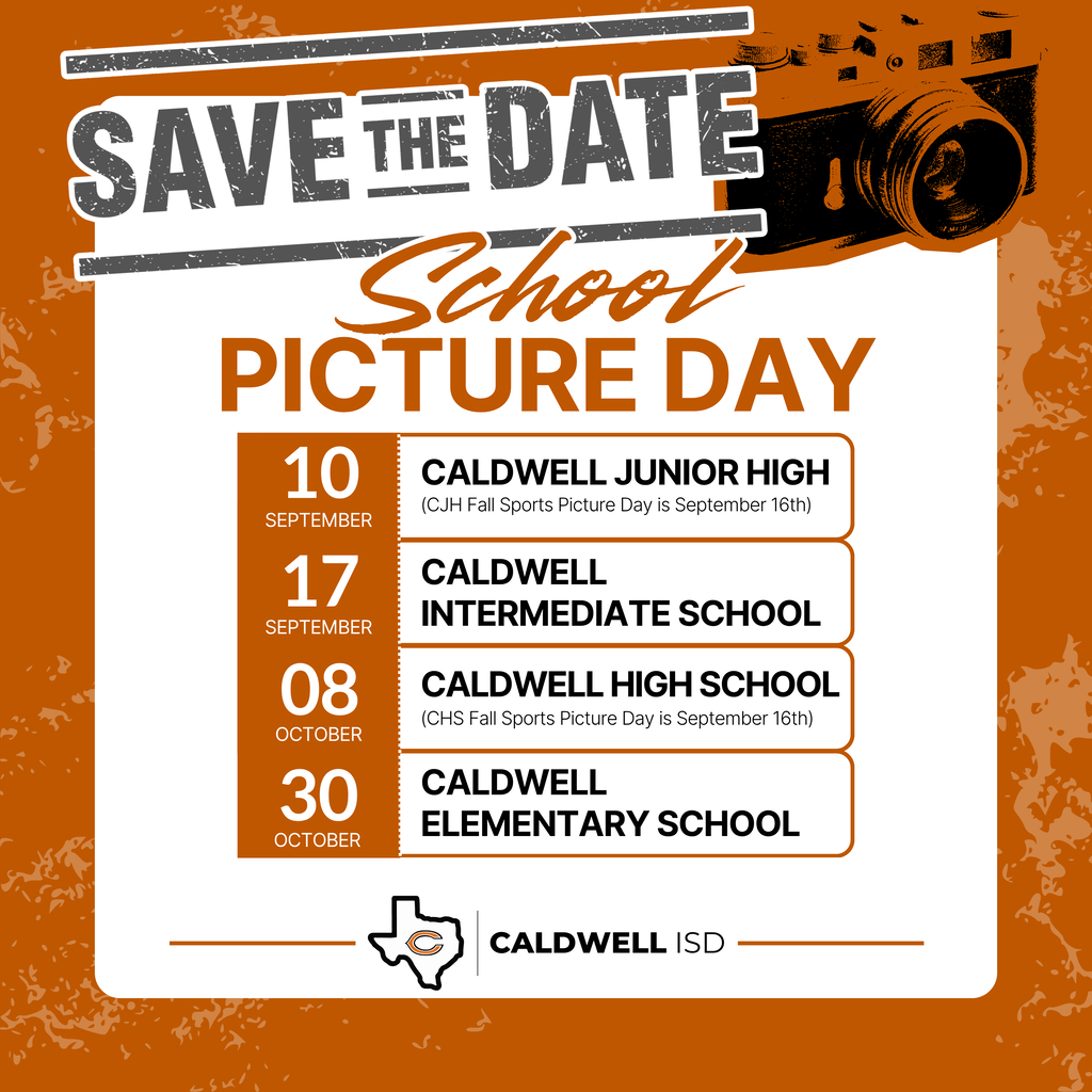 📸 𝗦𝗔𝗩𝗘 𝗧𝗛𝗘 𝗗𝗔𝗧𝗘𝗦!  School Picture Days are coming up! Check the dates for your campus and mark those calendars. 🗓️  More information and ordering details will be shared as each date gets closer.