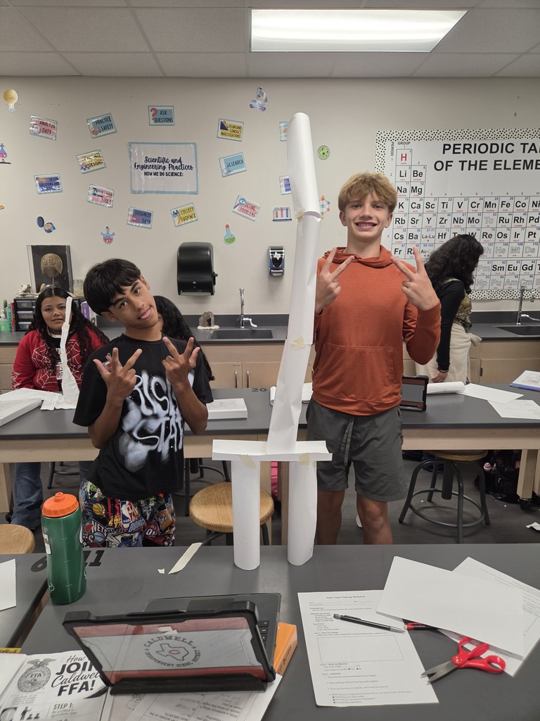 𝗣𝗮𝗽𝗲𝗿 + 𝗧𝗮𝗽𝗲 + 𝗮 𝗹𝗶𝘁𝘁𝗹𝗲 𝗶𝗻𝗴𝗲𝗻𝘂𝗶𝘁𝘆 = 𝟭𝟵𝟯 𝗰𝗺! 🤯  Our 7th & 8th graders put their STEM skills to the test today with one challenge: build the tallest tower possible using just 𝟭𝟬 𝗽𝗶𝗲𝗰𝗲𝘀 𝗼𝗳 𝗽𝗮𝗽𝗲𝗿 𝗮𝗻𝗱 𝟲𝟬 𝗰𝗺 𝗼𝗳 𝘁𝗮𝗽𝗲.  The tallest tower reached an impressive 193 cm! 🙌 Future engineers at work! 🏗️ #CaldwellProud #CaldwellISD