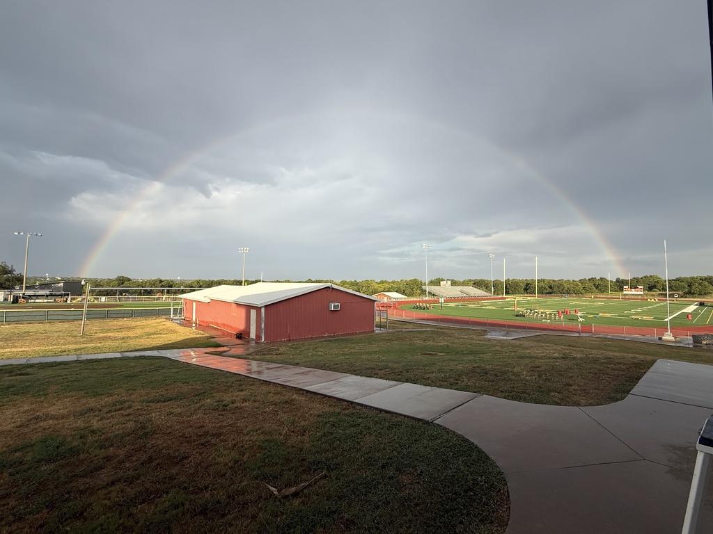 🌈 𝗡𝗼𝘄 𝗧𝗛𝗔𝗧’𝗦 𝗮 𝗴𝗼𝗼𝗱 𝘀𝗶𝗴𝗻. 🧡  A little rain, a little sunshine, and a rainbow stretching right over Hornet Field this morning. We’ll take that as a pretty good way to start the day at Caldwell ISD! 🙌  #CaldwellProud #CaldwellISD