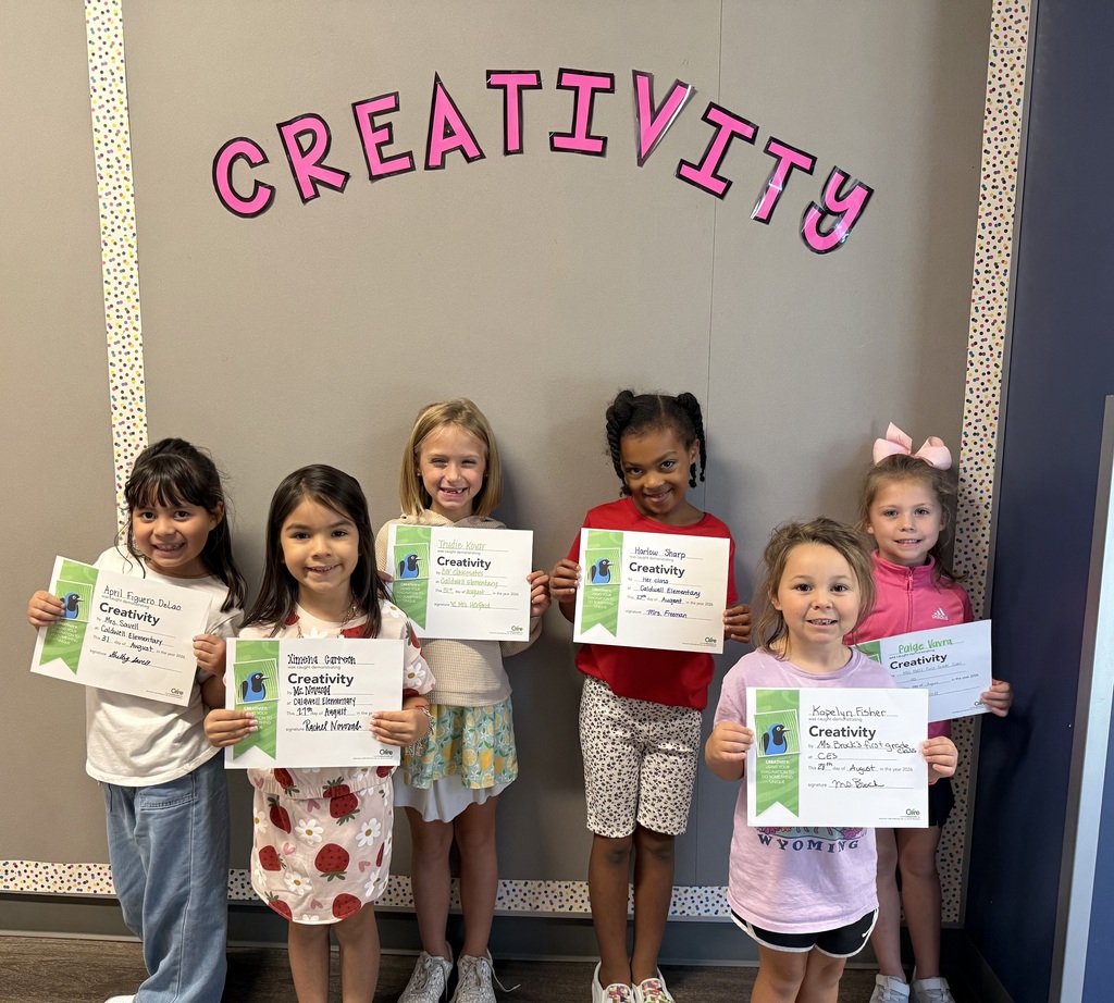 🎨 𝗖𝗲𝗹𝗲𝗯𝗿𝗮𝘁𝗶𝗻𝗴 𝗖𝗥𝗘𝗔𝗧𝗜𝗩𝗜𝗧𝗬 𝗮𝘁 𝗖𝗘𝗦! 🌟  Throughout August, our Caldwell Elementary students focused on the character trait of 𝗖𝗥𝗘𝗔𝗧𝗜𝗩𝗜𝗧𝗬 — using their imaginations, thinking outside the box, and finding new ways to solve problems and express their ideas!  Congratulations to these Kinder–3rd grade students who were recognized by their teachers for showing creativity in and out of the classroom. We are so proud of you! 🧡👏 #CaldwellProud #CaldwellISD