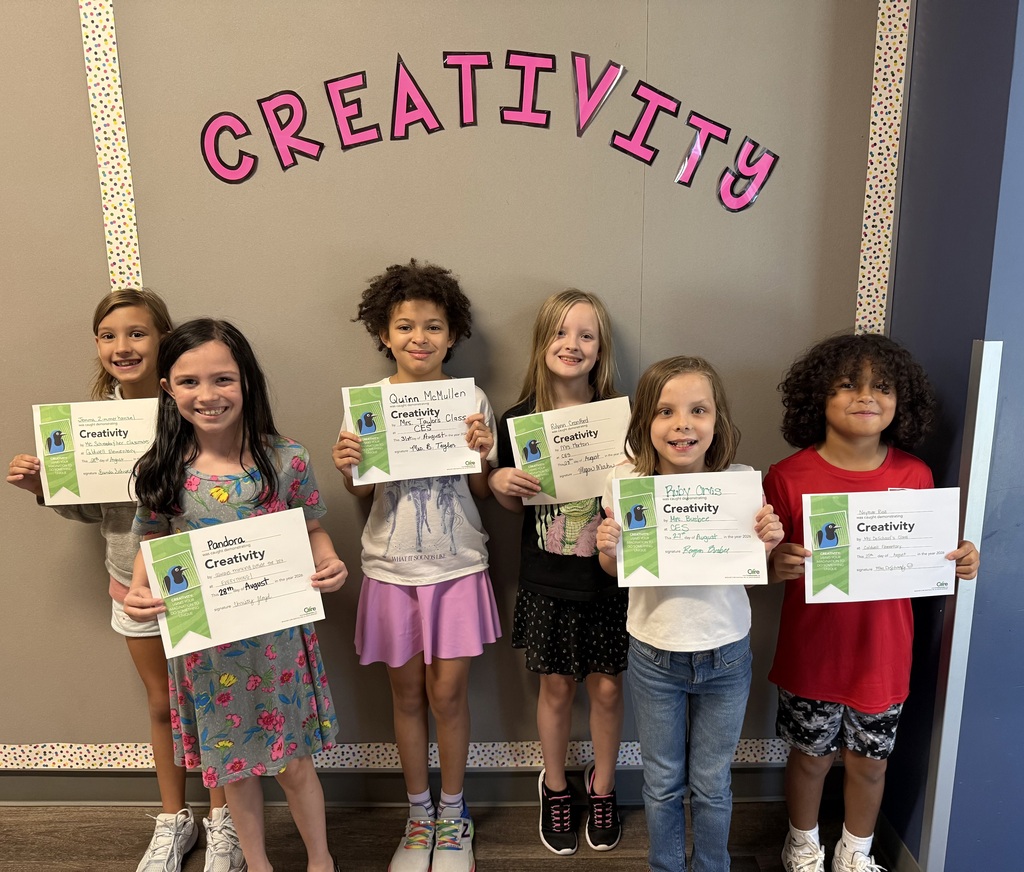 🎨 𝗖𝗲𝗹𝗲𝗯𝗿𝗮𝘁𝗶𝗻𝗴 𝗖𝗥𝗘𝗔𝗧𝗜𝗩𝗜𝗧𝗬 𝗮𝘁 𝗖𝗘𝗦! 🌟  Throughout August, our Caldwell Elementary students focused on the character trait of 𝗖𝗥𝗘𝗔𝗧𝗜𝗩𝗜𝗧𝗬 — using their imaginations, thinking outside the box, and finding new ways to solve problems and express their ideas!  Congratulations to these Kinder–3rd grade students who were recognized by their teachers for showing creativity in and out of the classroom. We are so proud of you! 🧡👏 #CaldwellProud #CaldwellISD