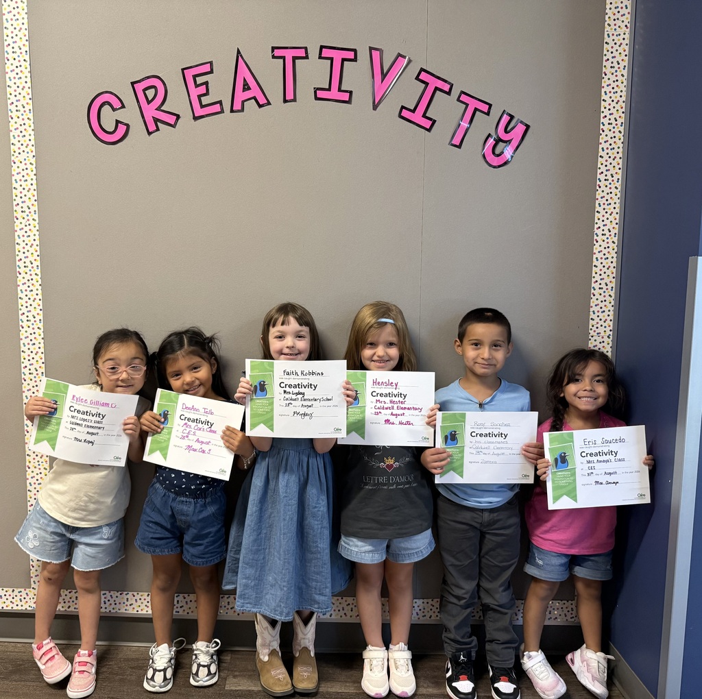 🎨 𝗖𝗲𝗹𝗲𝗯𝗿𝗮𝘁𝗶𝗻𝗴 𝗖𝗥𝗘𝗔𝗧𝗜𝗩𝗜𝗧𝗬 𝗮𝘁 𝗖𝗘𝗦! 🌟  Throughout August, our Caldwell Elementary students focused on the character trait of 𝗖𝗥𝗘𝗔𝗧𝗜𝗩𝗜𝗧𝗬 — using their imaginations, thinking outside the box, and finding new ways to solve problems and express their ideas!  Congratulations to these Kinder–3rd grade students who were recognized by their teachers for showing creativity in and out of the classroom. We are so proud of you! 🧡👏 #CaldwellProud #CaldwellISD