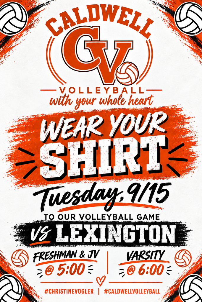 🏐 𝗧𝘂𝗲𝘀𝗱𝗮𝘆 𝗡𝗶𝗴𝗵𝘁 𝘄𝗶𝘁𝗵 𝘁𝗵𝗲 𝗟𝗮𝗱𝘆 𝗛𝗼𝗿𝗻𝗲𝘁𝘀! 🧡  We’ve got a special night planned Tuesday as Caldwell Volleyball takes on Lexington!  It’s 𝗙𝘂𝘁𝘂𝗿𝗲 𝗛𝗼𝗿𝗻𝗲𝘁𝘀 𝗡𝗶𝗴𝗵𝘁, and all CJH volleyball players, Lil’ Diggers and volleyball camp attendees are invited to join our Varsity Lady Hornets for introductions and the National Anthem. Future athletes should arrive at the CHS Competition Gym by 5:45 PM and will receive free admission. Parents will need to purchase admission.  We’re also asking fans to wear their 𝗖𝗩 🧡 𝘀𝗵𝗶𝗿𝘁𝘀 Tuesday night in memory of 𝗠𝗿𝘀. 𝗖𝗵𝗿𝗶𝘀𝘁𝗶𝗻𝗲 𝗩𝗼𝗴𝗹𝗲𝗿. If you don’t have a shirt, wear ORANGE and help us fill the gym! 🧡  𝗙𝗿𝗲𝘀𝗵𝗺𝗮𝗻 & 𝗝𝗩 | 𝟱:𝟬𝟬 𝗣𝗠 𝗩𝗮𝗿𝘀𝗶𝘁𝘆 | 𝟲:𝟬𝟬 𝗣𝗠  Come support our Lady Hornets and help us make it a special night! 🏐 #CaldwellProud #CaldwellISD