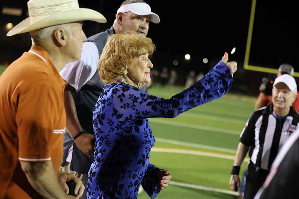 🧡 𝗢𝗡𝗖𝗘 𝗔 𝗛𝗢𝗥𝗡𝗘𝗧, 𝗔𝗟𝗪𝗔𝗬𝗦 𝗔 𝗛𝗢𝗥𝗡𝗘𝗧. 🧡  Friday night’s Homecoming was made extra special by a very special guest — 𝗦𝘁𝗲𝗽𝗵𝗶𝗻𝗮 (𝗡𝗮𝘃𝗿𝗮𝘁𝗶𝗹) 𝗗𝗶𝗗𝗼𝗻𝗮𝘁𝗼, Caldwell High School Class of 1951.  At 94 years young, Stephina traveled all the way from Delaware to come home to Caldwell. She spent the day touring CHS and visiting band rehearsal before making the most of Friday night under the lights.  Under the Friday night lights, she 𝗰𝗼𝗻𝗱𝘂𝗰𝘁𝗲𝗱 𝘁𝗵𝗲 𝗛𝗼𝗿𝗻𝗲𝘁 𝗕𝗮𝗻𝗱 𝗶𝗻 𝘁𝗵𝗲 𝘀𝗰𝗵𝗼𝗼𝗹 𝗮𝗹𝗺𝗮 𝗺𝗮𝘁𝗲𝗿, 𝗽𝗿𝗼𝘂𝗱𝗹𝘆 𝗙𝗟𝗜𝗣𝗣𝗘𝗗 𝘁𝗵𝗲 𝗰𝗼𝗶𝗻 𝗳𝗼𝗿 𝘁𝗵𝗲 𝗼𝗽𝗲𝗻𝗶𝗻𝗴 𝘁𝗼𝘀𝘀, 𝗮𝗻𝗱 𝗵𝗲𝗹𝗽𝗲𝗱 𝗰𝗿𝗼𝘄𝗻 𝗼𝘂𝗿 𝟮𝟬𝟮𝟲 𝗛𝗼𝗺𝗲𝗰𝗼𝗺𝗶𝗻𝗴 𝗤𝘂𝗲𝗲𝗻.   Seventy-five years after graduating from CHS, Stephina reminded us that the years may pass and generations may change, but 𝒚𝙤𝒖 𝒏𝙚𝒗𝙚𝒓 𝒓𝙚𝒂𝙡𝒍𝙮 𝙨𝒕𝙤𝒑 𝒃𝙚𝒊𝙣𝒈 𝒂 𝑯𝙤𝒓𝙣𝒆𝙩.  Thank you for coming home, Stephina. 𝗧𝗵𝗶𝘀 𝗶𝘀 𝗼𝗻𝗲 𝗛𝗼𝗺𝗲𝗰𝗼𝗺𝗶𝗻𝗴 𝘄𝗲 𝘄𝗼𝗻’𝘁 𝘀𝗼𝗼𝗻 𝗳𝗼𝗿𝗴𝗲𝘁. #CaldwellProud #CaldwellISD