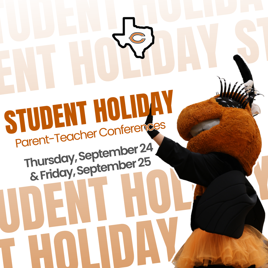 📅 Calendar Reminder: There will be no school for students Thursday, September 24, or Friday, September 25, due to parent-teacher conferences.  Parents who have not scheduled a conference but would like one should contact their child’s campus.  We’ll see everyone back on Monday! 🧡