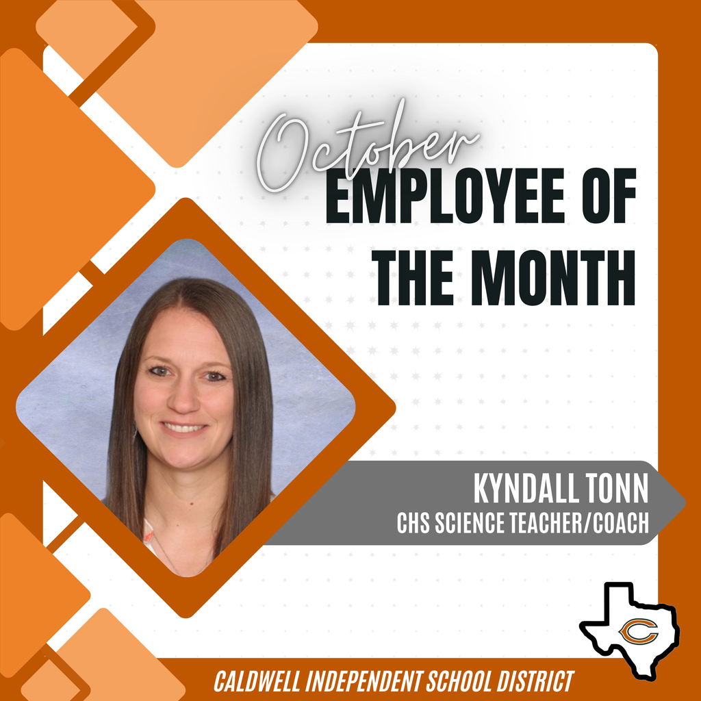 🌟 October Employee of the Month: Kyndall Tonn 🌟  Congratulations to Caldwell High School teacher and coach Kyndall Tonn! Kyndall is a joy to be around and always makes sure those in her department have what they need—with a smile on her face.  Her expertise and support are invaluable, and she has a gift for offering guidance in a positive and encouraging way. As a coach, she focuses not only on developing her athletes’ physical abilities but also on building team unity.  Kyndall makes Caldwell High School a better place to work and grow. We are proud to recognize her as our October Employee of the Month! 🧡  #CaldwellProud #CaldwellISD