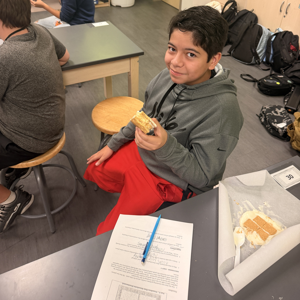 🌎 A little movement, a lot of learning—and a sweet treat!  CJH 7th graders in Coach Hand, Coach U, and Mrs. Wilson’s science classes used graham crackers, frosting, and homemade Rice Krispies treats to model the three types of plate boundaries during their Plate Tectonics Lab.  The best part? Getting to eat their creations afterward! 