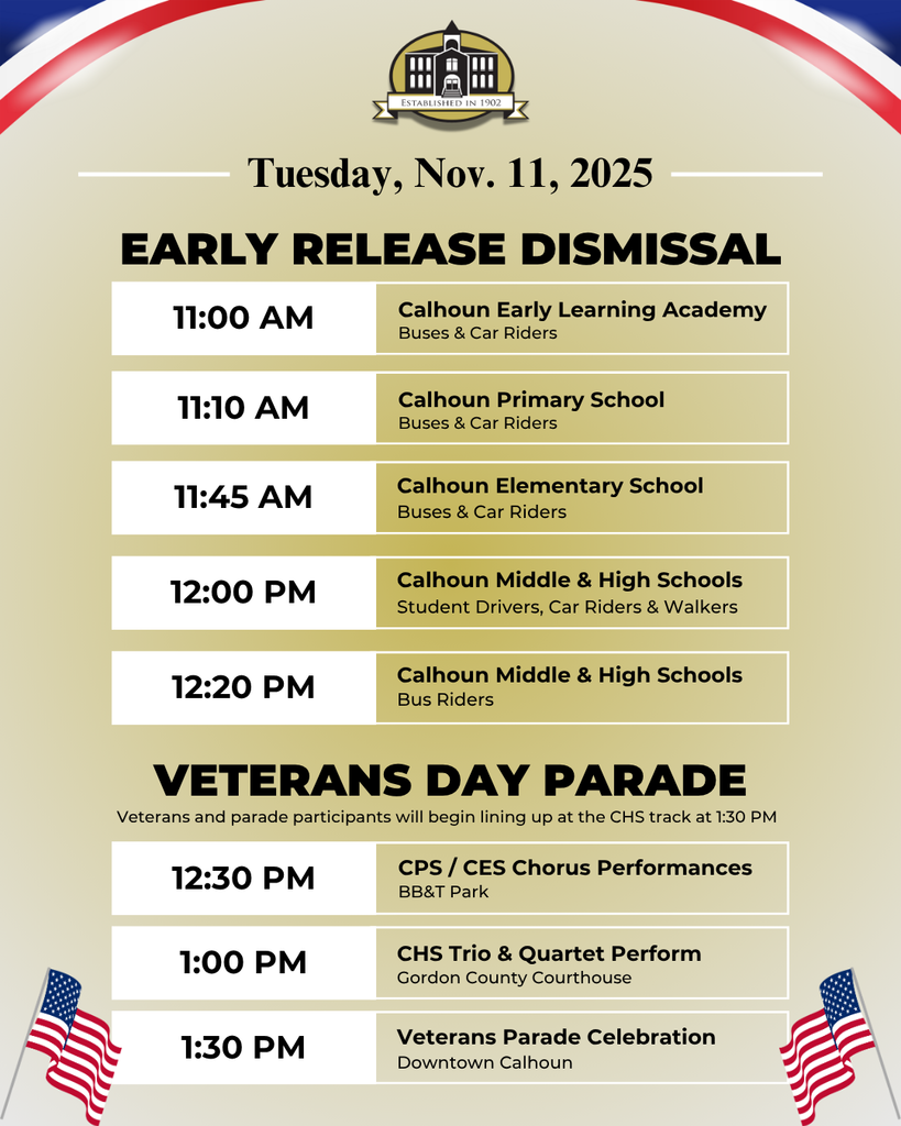 early release/veterans parade schedule