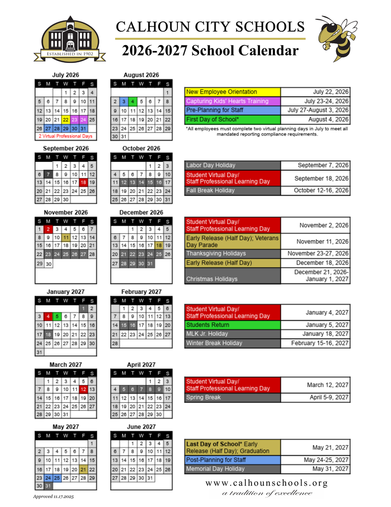 26-27 approved school calendar