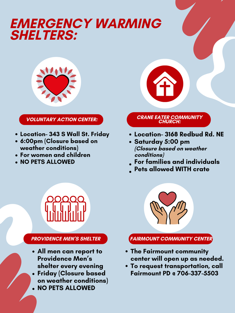 Emergency Warming Shelters for this weekend
