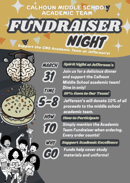 CMS Academic Team Fundraiser Night @ Jefferson's (3/31) from 5-8pm