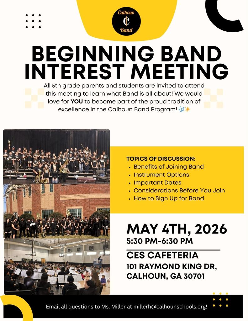 Calling all future musicians 🎶 Join the best band in the land!  Don’t miss our CES & CMS concerts next week—come out and support our talented Jackets! 🐝🎼