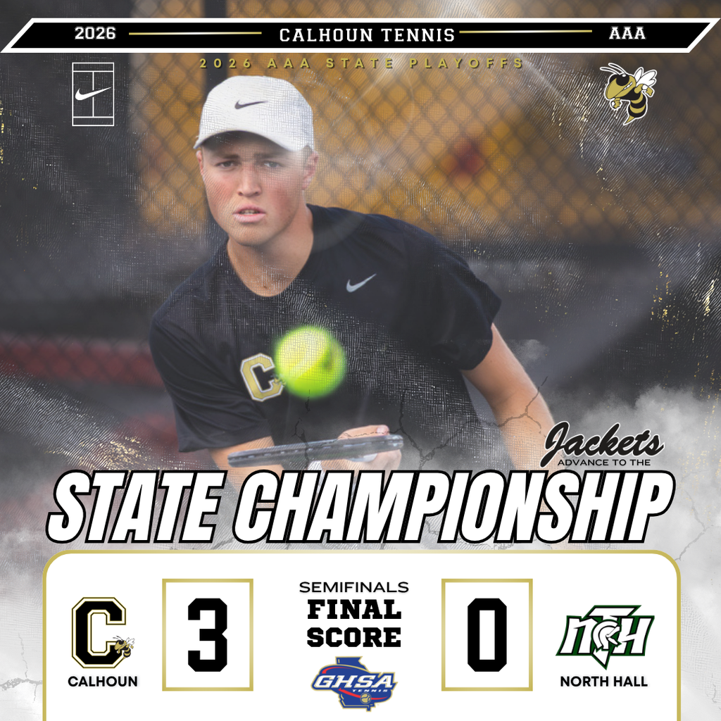 JACKETS ARE HEADED TO THE STATE CHAMPIONSHIP! 🎾🐝  CHS tennis defeats North Hall 3-0 in the Final Four to advance to the State Championship for the second year in a row!  Make plans to join us next Wednesday and cheer on the Jackets as they take on LaGrange at 12:30 PM at the Rome Tennis Center. #GoJackets