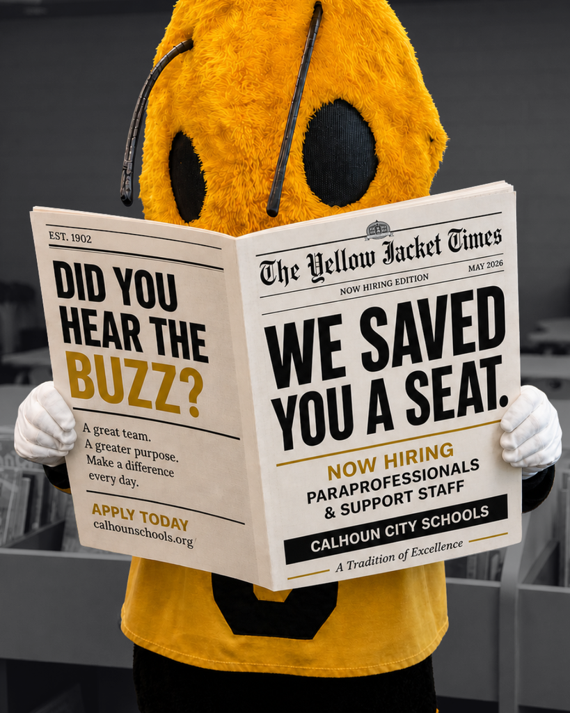 JOIN OUR TEAM! 🐝 Calhoun City Schools is now hiring support staff to make a difference in our classrooms every day. Every role plays an important part in supporting the success of our students, schools, and community.  We’d love to hear from you! Apply now: calhounschools.org/page/human-resources